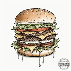 Hamburger, tattoo flash sheet design, fine li... - эскиз тату (№1753345222_0, 24.07.2025 08:20) — tattoo-photo.ru