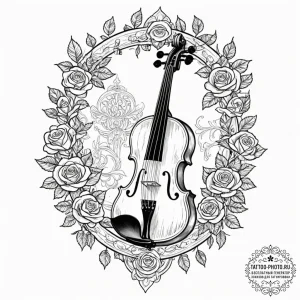 The inside of a luthier's workshop, with viol... - эскиз тату (№1753345448_0, 24.07.2025 08:24) — tattoo-photo.ru