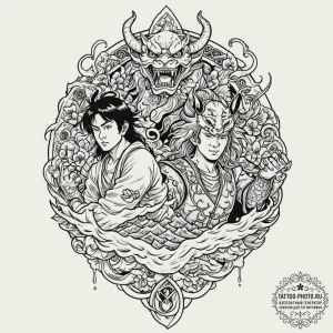 A neo-traditional tattoo of the main characte... - эскиз тату (№1753345524_0, 24.07.2025 08:25) — tattoo-photo.ru