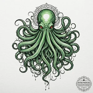 A trash polka tattoo of cthulhu rising from t... - эскиз тату (№1753345902_0, 24.07.2025 08:31) — tattoo-photo.ru