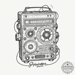A linework tattoo of a tape recorder, the mai... - эскиз тату (№1753347645_0, 24.07.2025 09:00) — tattoo-photo.ru