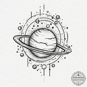 Tattoo design a simple planet outline with ti... - эскиз тату (№1753347872_0, 24.07.2025 09:04) — tattoo-photo.ru