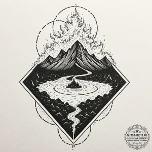 Tattoo sketch molten lava flowing, showing ra... - эскиз тату (№1753347948_0, 24.07.2025 09:05) — tattoo-photo.ru