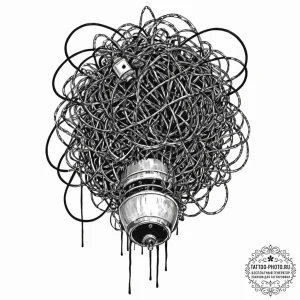 Trash polka composition of a human battery in... - эскиз тату (№1753348630_0, 24.07.2025 09:17) — tattoo-photo.ru