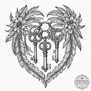 Tattoo design a set of keys on a ring, but ea... - эскиз тату (№1753349085_0, 24.07.2025 09:24) — tattoo-photo.ru