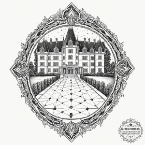A linework tattoo of the overlook hotel carpe... - эскиз тату (№1753349615_0, 24.07.2025 09:33) — tattoo-photo.ru