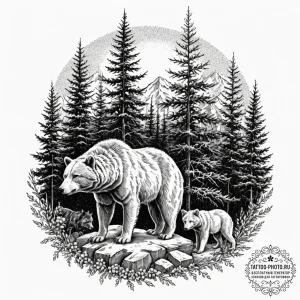 Tattoo design a family of animals (e.g., bear... - эскиз тату (№1753349690_0, 24.07.2025 09:34) — tattoo-photo.ru