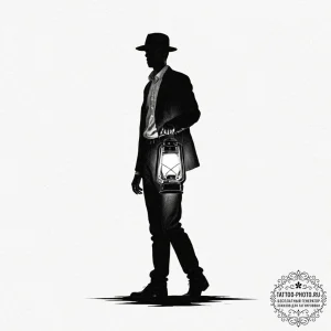 Tattoo sketch a person's silhouette standing... - эскиз тату (№1753349842_0, 24.07.2025 09:37) — tattoo-photo.ru