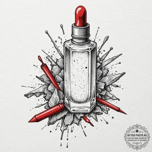 A spilled bottle of red nail polish on a whit... - эскиз тату (№1753349917_0, 24.07.2025 09:38) — tattoo-photo.ru