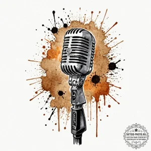 A close-up of a microphone in a recording stu... - эскиз тату (№1753349993_0, 24.07.2025 09:39) — tattoo-photo.ru