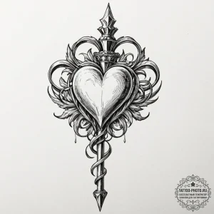 Tattoo design a scepter with a heart at its t... - эскиз тату (№1753350069_0, 24.07.2025 09:41) — tattoo-photo.ru