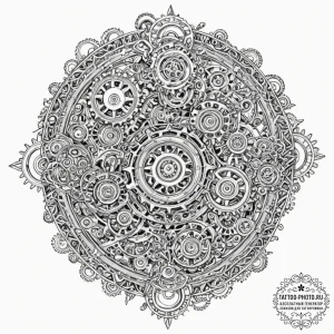 Gears, ink illustration for tattoo, black out... - эскиз тату (№1753350448_0, 24.07.2025 09:47) — tattoo-photo.ru