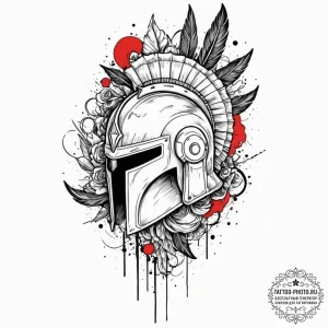 Spartan helmet, tattoo line art, trash polka... - эскиз тату (№1753350824_0, 24.07.2025 09:53) — tattoo-photo.ru