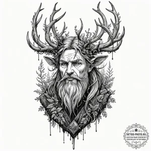 A tattoo sketch of a leshy, the forest spirit... - эскиз тату (№1753351354_0, 24.07.2025 10:02) — tattoo-photo.ru