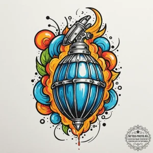 Tattoo design a stylized grenade with subtle... - эскиз тату (№1753351507_0, 24.07.2025 10:05) — tattoo-photo.ru