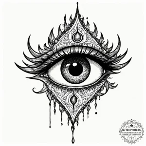 Trash polka style tattoo of the eye of sauron... - эскиз тату (№1753352432_0, 24.07.2025 10:20) — tattoo-photo.ru