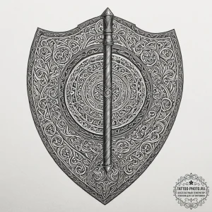 Tattoo design a viking axe and shield, crosse... - эскиз тату (№1753355237_0, 24.07.2025 11:07) — tattoo-photo.ru