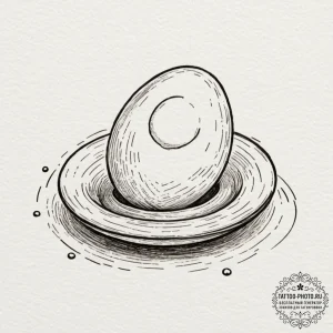 A simple, stark still life of a single egg on... - эскиз тату (№1753355388_0, 24.07.2025 11:09) — tattoo-photo.ru