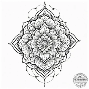 Tattoo design: a geometrical mandala incorpor... - эскиз тату (№1753356219_0, 24.07.2025 11:23) — tattoo-photo.ru