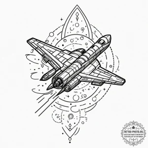 Tattoo design a retro spaceship shooting pixe... - эскиз тату (№1753356823_0, 24.07.2025 11:33) — tattoo-photo.ru