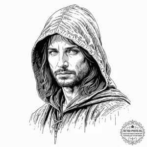 A graphic novel style portrait of aragorn as... - эскиз тату (№1753357200_0, 24.07.2025 11:40) — tattoo-photo.ru
