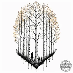 A watercolor tattoo of a birch grove in autum... - эскиз тату (№1753357653_0, 24.07.2025 11:47) — tattoo-photo.ru