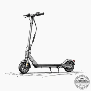A modern, electric scooter parked on a city s... - эскиз тату (№1753357879_0, 24.07.2025 11:51) — tattoo-photo.ru