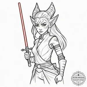 36. linework tattoo of ahsoka tano with her t... - эскиз тату (№1753361475_0, 24.07.2025 12:51) — tattoo-photo.ru