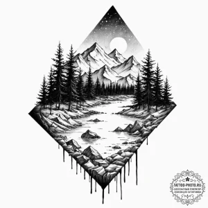 Tattoo design a glitching landscape that melt... - эскиз тату (№1753361610_0, 24.07.2025 12:53) — tattoo-photo.ru