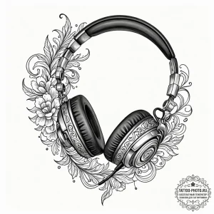 Tattoo sketch a gaming headset with a microph... - эскиз тату (№1753361902_0, 24.07.2025 12:58) — tattoo-photo.ru