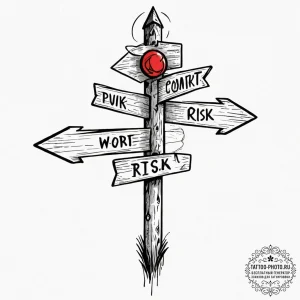 Tattoo sketch a single, weathered signpost at... - эскиз тату (№1753363057_0, 24.07.2025 13:17) — tattoo-photo.ru