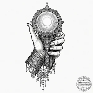 Tattoo sketch a medieval gauntlet holding a g... - эскиз тату (№1753363818_0, 24.07.2025 13:30) — tattoo-photo.ru
