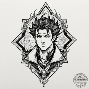 A neo-traditional tattoo of jotaro kujo and h... - эскиз тату (№1753364380_0, 24.07.2025 13:39) — tattoo-photo.ru