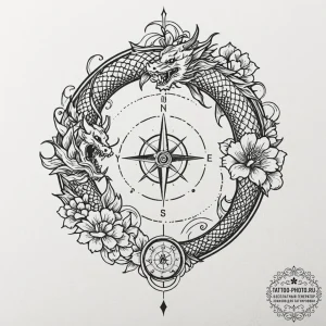Tattoo design a compass pointing "home" with... - эскиз тату (№1753365559_0, 24.07.2025 13:59) — tattoo-photo.ru