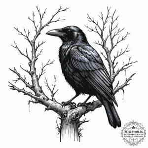 Tattoo sketch a raven or crow perched on a gn... - эскиз тату (№1753367032_0, 24.07.2025 14:23) — tattoo-photo.ru