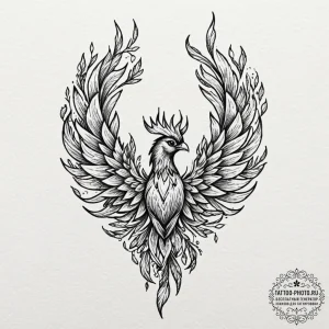 Tattoo design a phoenix whose feathers are ma... - эскиз тату (№1753368200_0, 24.07.2025 14:43) — tattoo-photo.ru