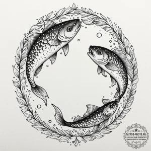 Tattoo design pisces fish as ancient spiritua... - эскиз тату (№1753368342_0, 24.07.2025 14:45) — tattoo-photo.ru