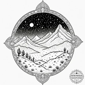 A vast, star-filled night sky over the utah d... - эскиз тату (№1753368487_0, 24.07.2025 14:48) — tattoo-photo.ru