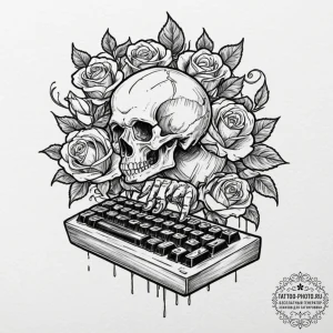 Tattoo sketch a gamer's hands on a keyboard a... - эскиз тату (№1753368792_0, 24.07.2025 14:53) — tattoo-photo.ru