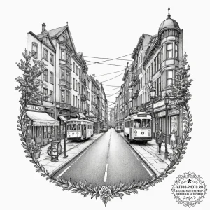Urban & street scenes, tattoo drawing outline... - эскиз тату (№1753369101_0, 24.07.2025 14:58) — tattoo-photo.ru