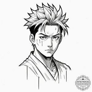 A graphic novel portrait of gojo satoru from... - эскиз тату (№1753370054_0, 24.07.2025 15:14) — tattoo-photo.ru