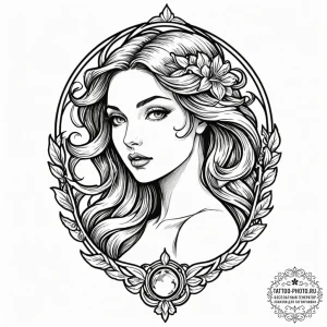 Art nouveau aphrodite, tattoo line art, black... - эскиз тату (№1753371319_0, 24.07.2025 15:35) — tattoo-photo.ru