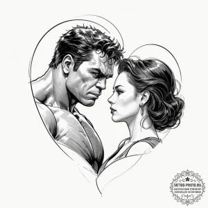 A sketch of the hulk and black widow, a quiet... - эскиз тату (№1753371877_0, 24.07.2025 15:44) — tattoo-photo.ru