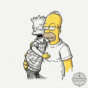 A trash polka tattoo of homer simpson strangl... - эскиз тату (№1753373309_0, 24.07.2025 16:08) — tattoo-photo.ru
