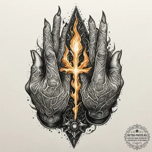 Tattoo sketch: a close-up of svarog's hands,... - эскиз тату (№1753374339_0, 24.07.2025 16:25) — tattoo-photo.ru