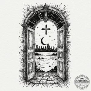 A watercolor sketch of the doors of durin at... - эскиз тату (№1753374570_0, 24.07.2025 16:29) — tattoo-photo.ru