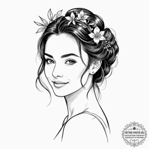 Tattoo design: a portrait of lada, with a ben... - эскиз тату (№1753375205_0, 24.07.2025 16:40) — tattoo-photo.ru