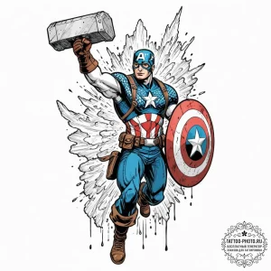 A neo-traditional tattoo of captain america l... - эскиз тату (№1753375659_0, 24.07.2025 16:47) — tattoo-photo.ru