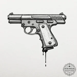 Pistol, ink illustration for tattoo, on a cle... - эскиз тату (№1753376056_0, 24.07.2025 16:54) — tattoo-photo.ru
