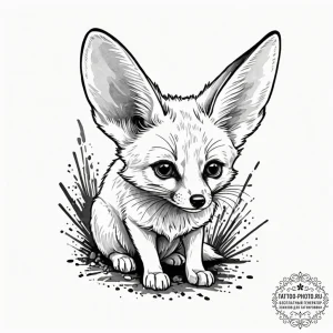 A fennec fox with large ears, tattoo line art... - эскиз тату (№1753383146_0, 24.07.2025 18:52) — tattoo-photo.ru
